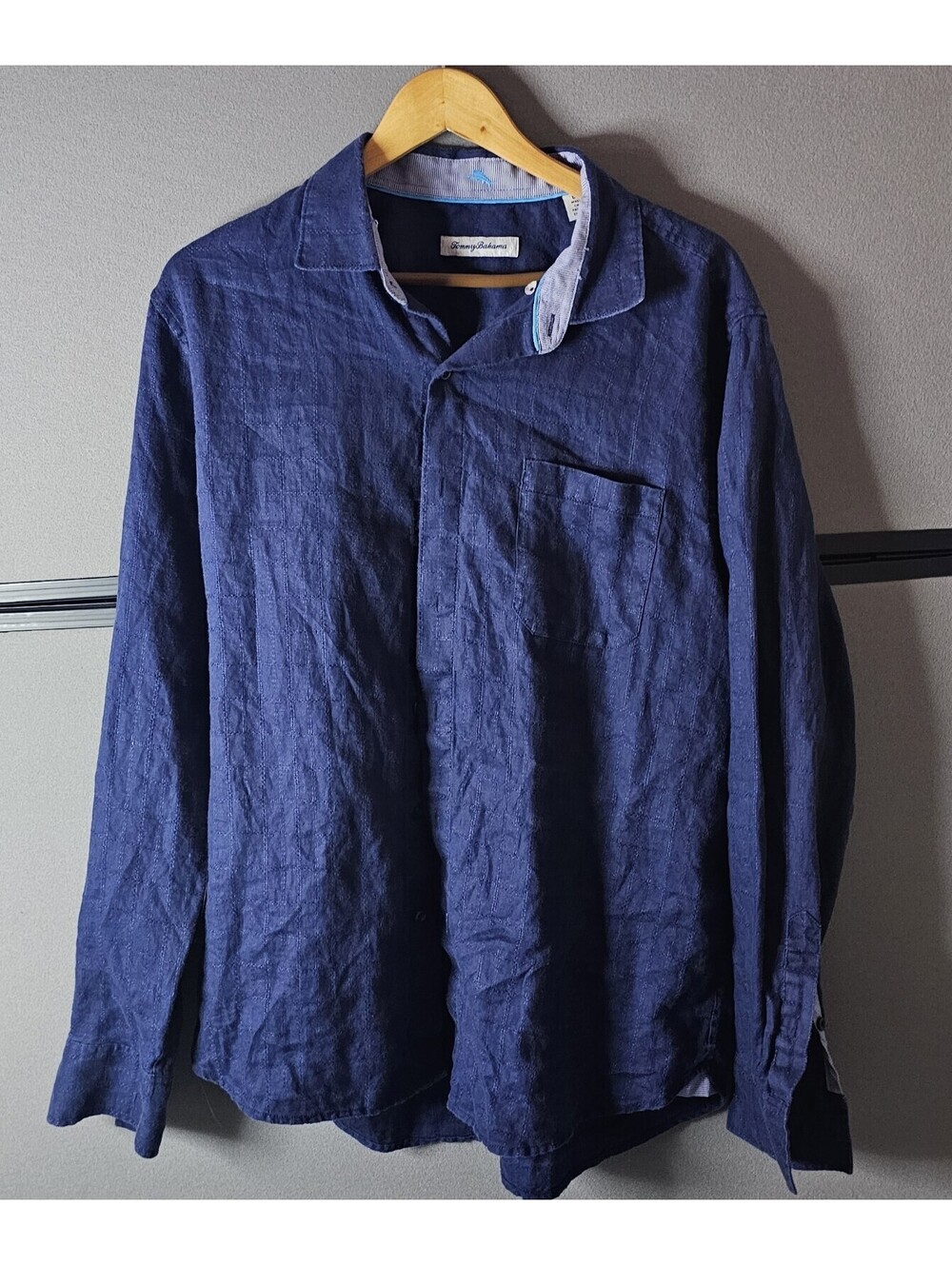 Tommy Bahama Men's Navy Blue Linen Button-Up Shirt Large